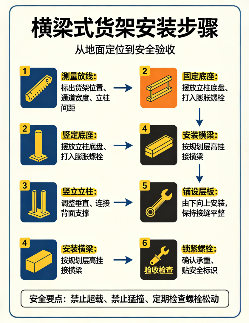 横梁式货架安装流程图
